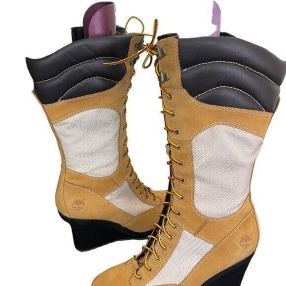 Timberland Spring Point Lace Up 14” Wedge Boots Wheat/BLE 23617 US Women’s 9.5 M - Picture 8 of 9